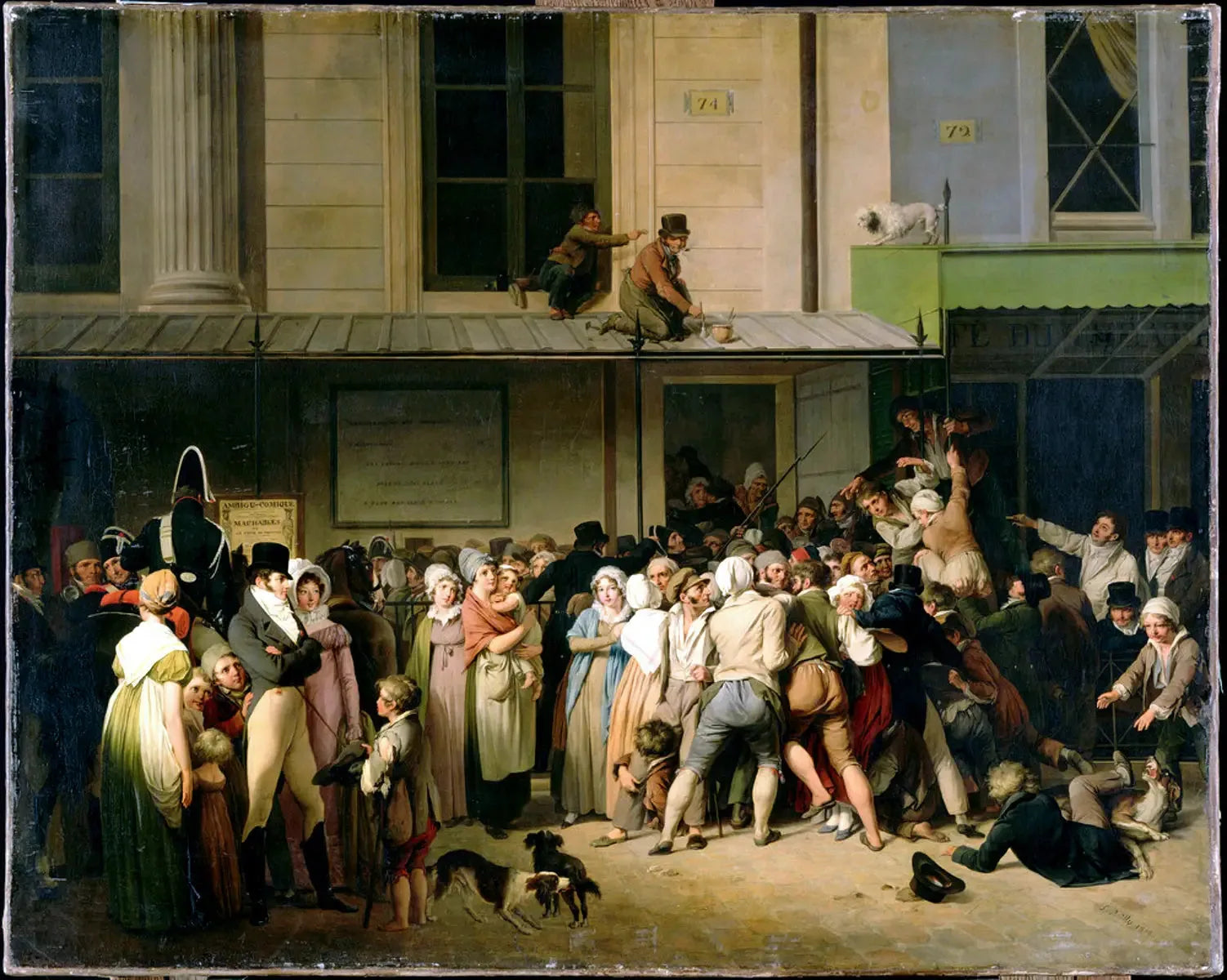 L'Entrée du théâtre de l'Ambigu-Comique à une représentation gratis - Louis-Léopold Boilly image 1 reproduction de peinture à l’huile