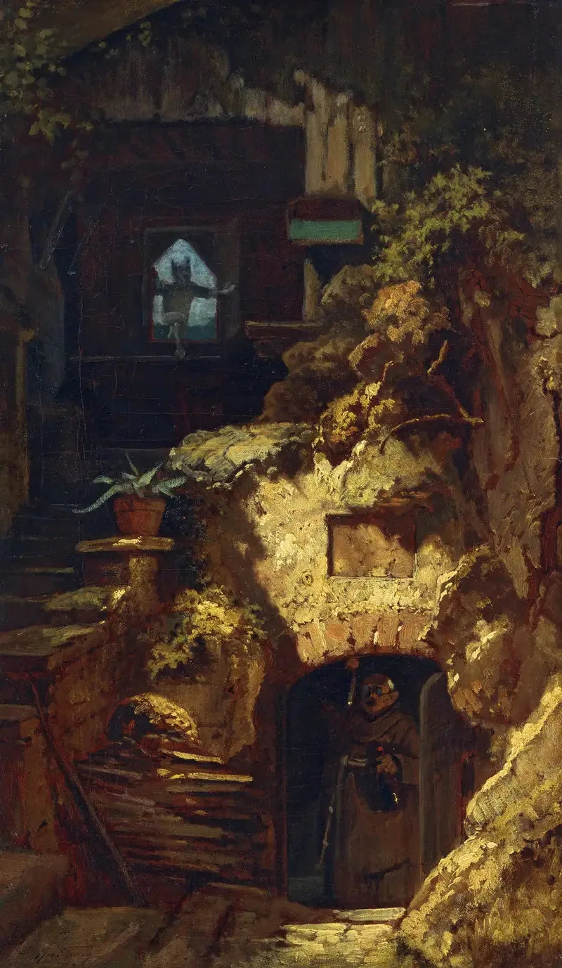 L'ermite et le diable - Carl Spitzweg image 1 reproduction d’œuvre d’art à l’huile