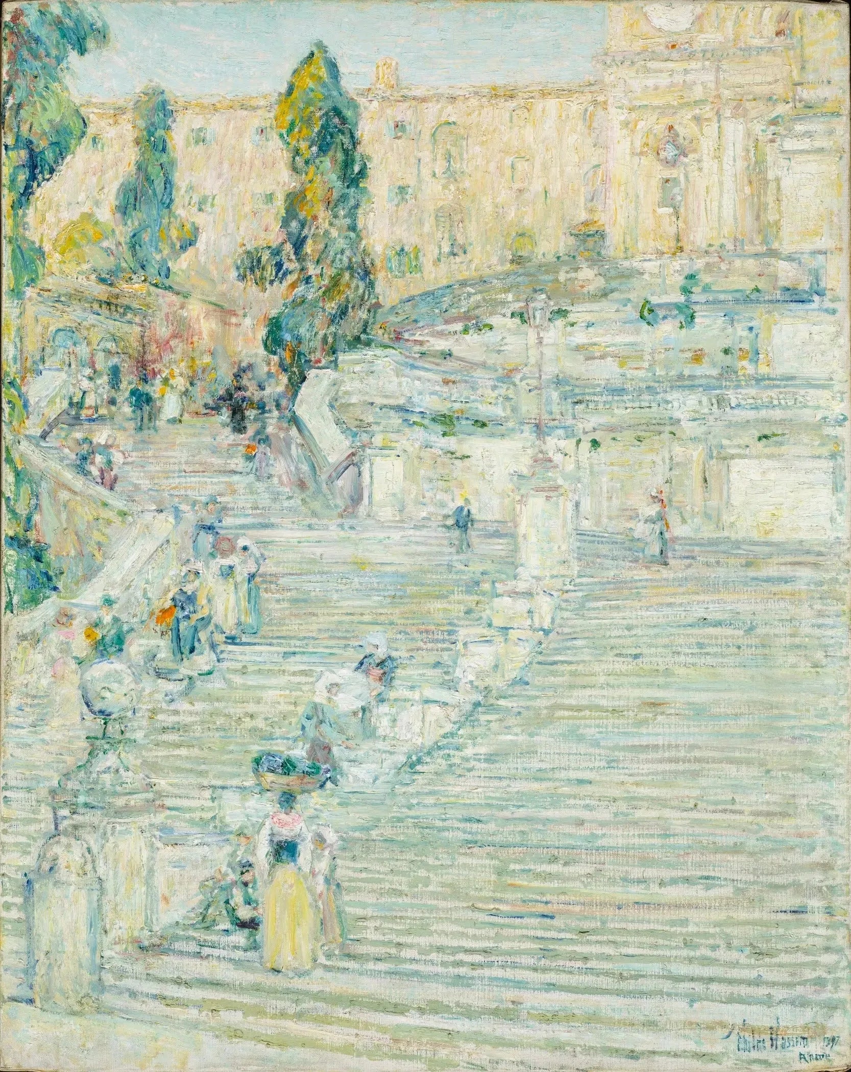L'escalier espagnol, Rome - Childe Hassam image 1 copie peinte à la main à l’huile