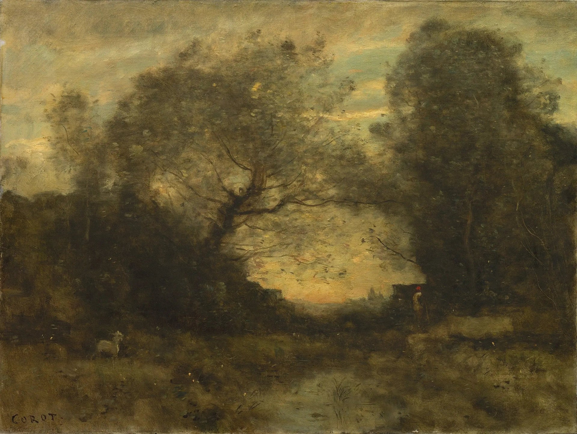 L'étang à l'entrée du bois - Jean-Baptiste Camille Corot image 1 reproduction de peinture à l’huile