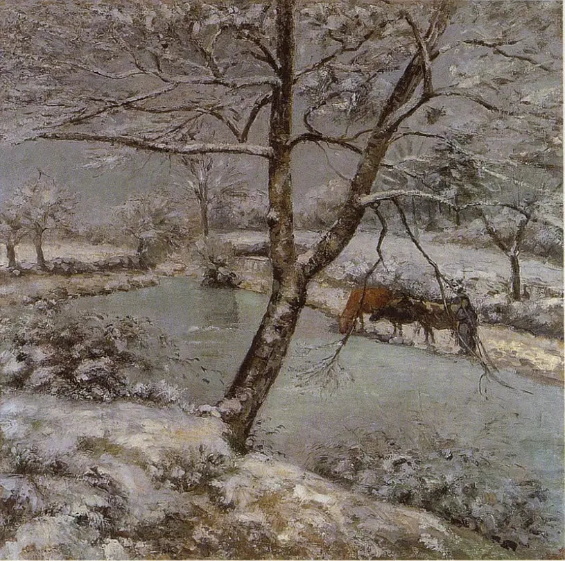 L'Étang de Montfoucault en hiver, effet de neige - Camille Pissarro