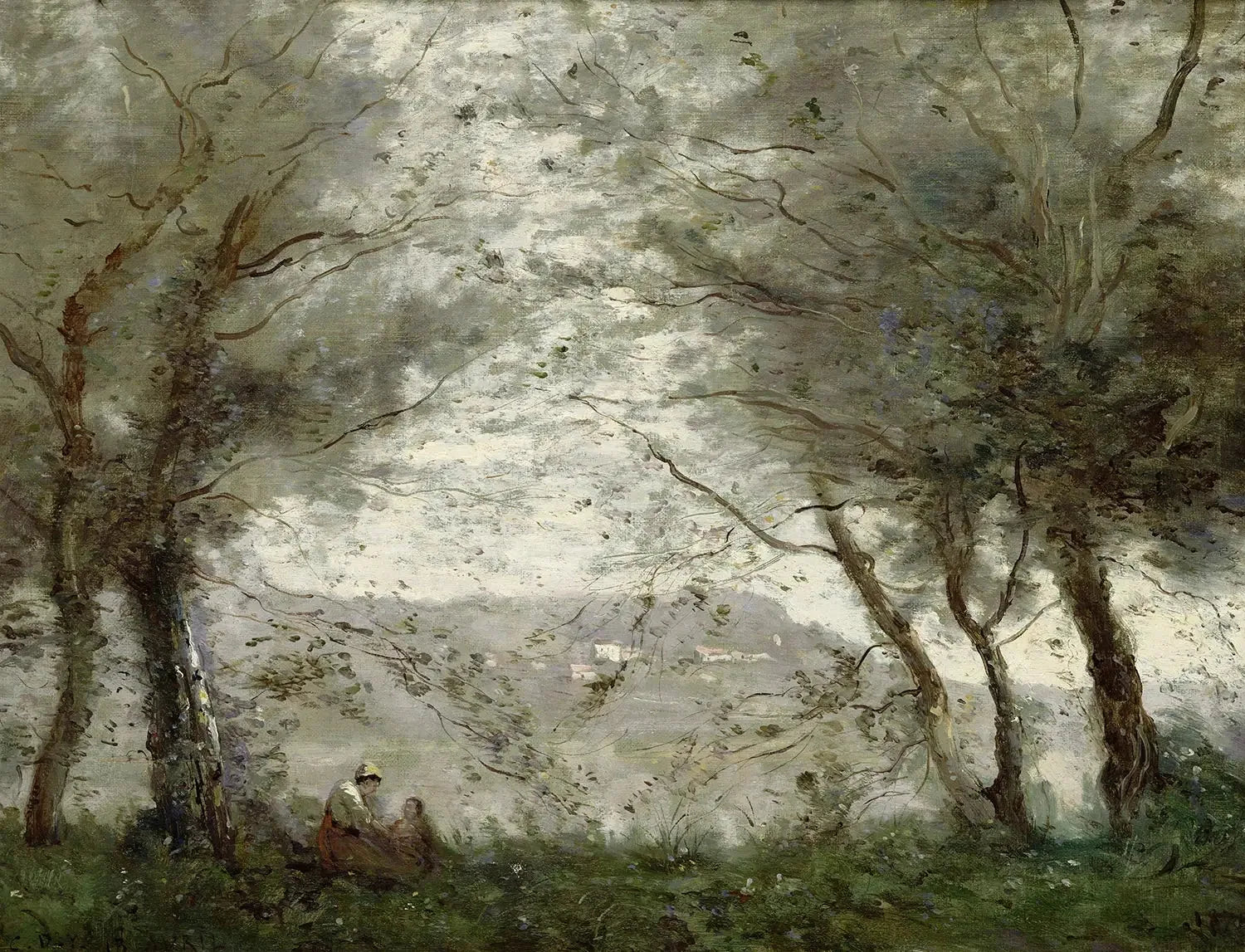 L'Étang de Ville-d'Avray vu à travers les feuillages - Jean-Baptiste Camille Corot image 1 reproduction artisanale de tableau