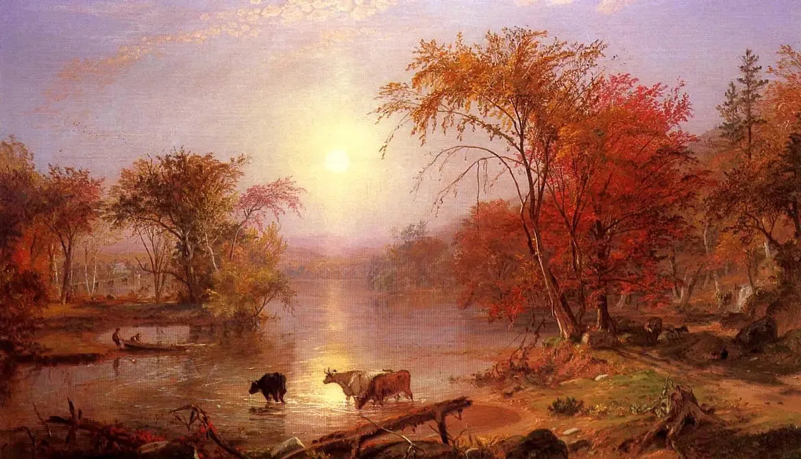 L'été indien sur le fleuve Hudson - Albert Bierstadt image 1 tableau peint à l’huile sur toile