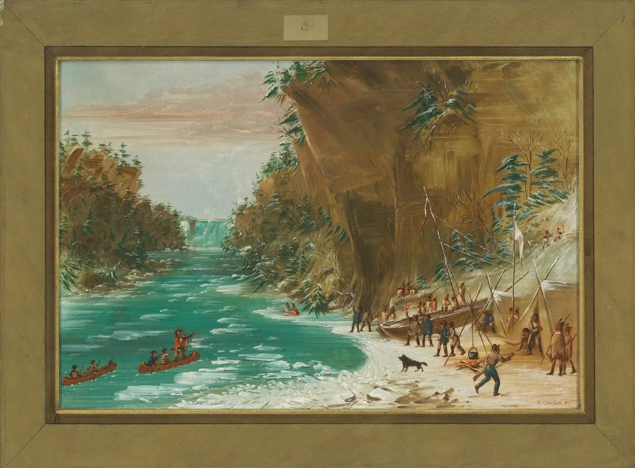 L'expédition campe sous les chutes du Niagara. 20 janvier 1679 - George Catlin image 1 tableau peint à l’huile sur toile