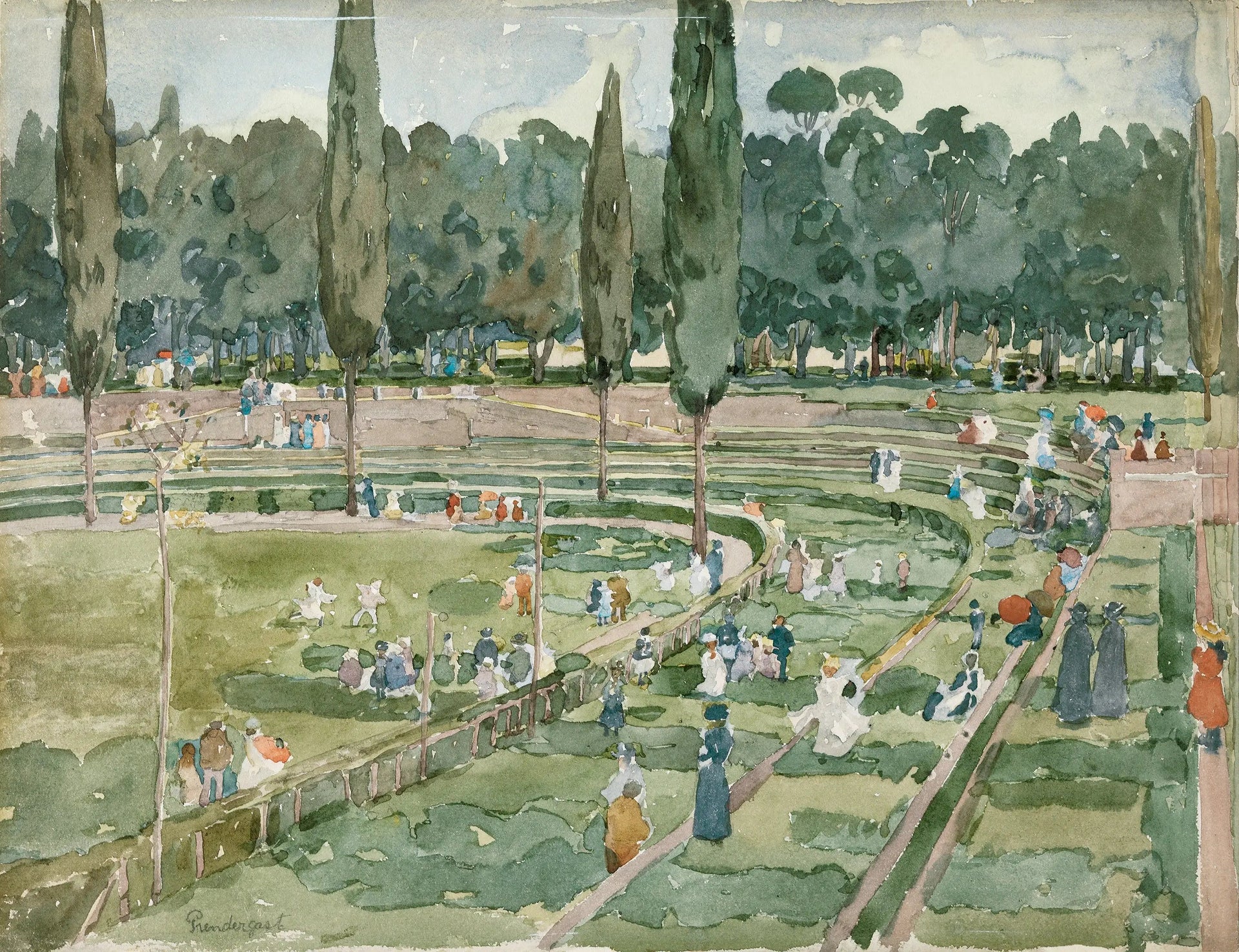L'hippodrome (Piazza Siena, Jardins Borghèse, Rome) - Maurice Prendergast image 1 reproduction de peinture à l’huile