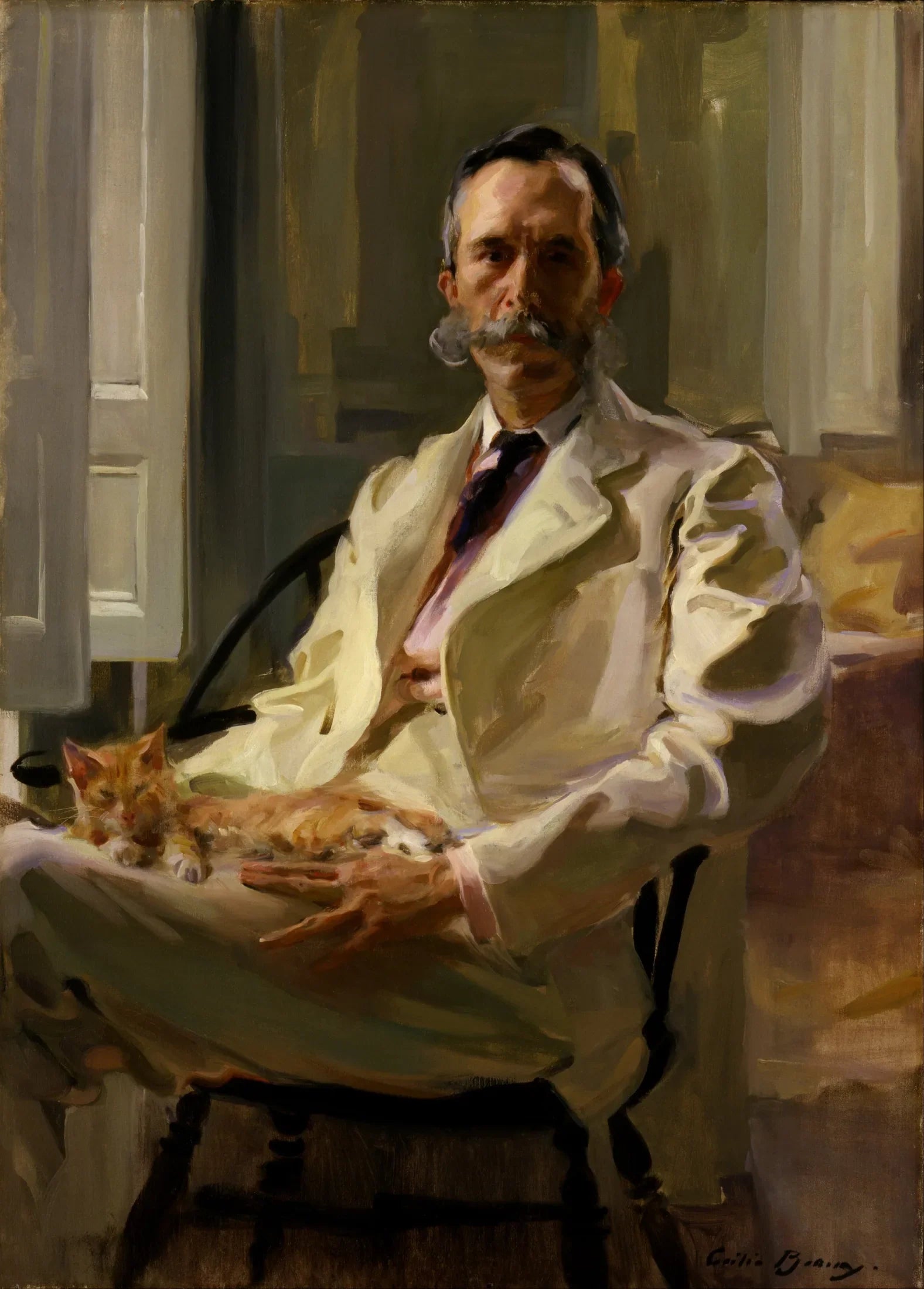 L'homme au chat (Henry Sturgis Drinker) - Cecilia Beaux image 1 reproduction d’œuvre d’art à l’huile