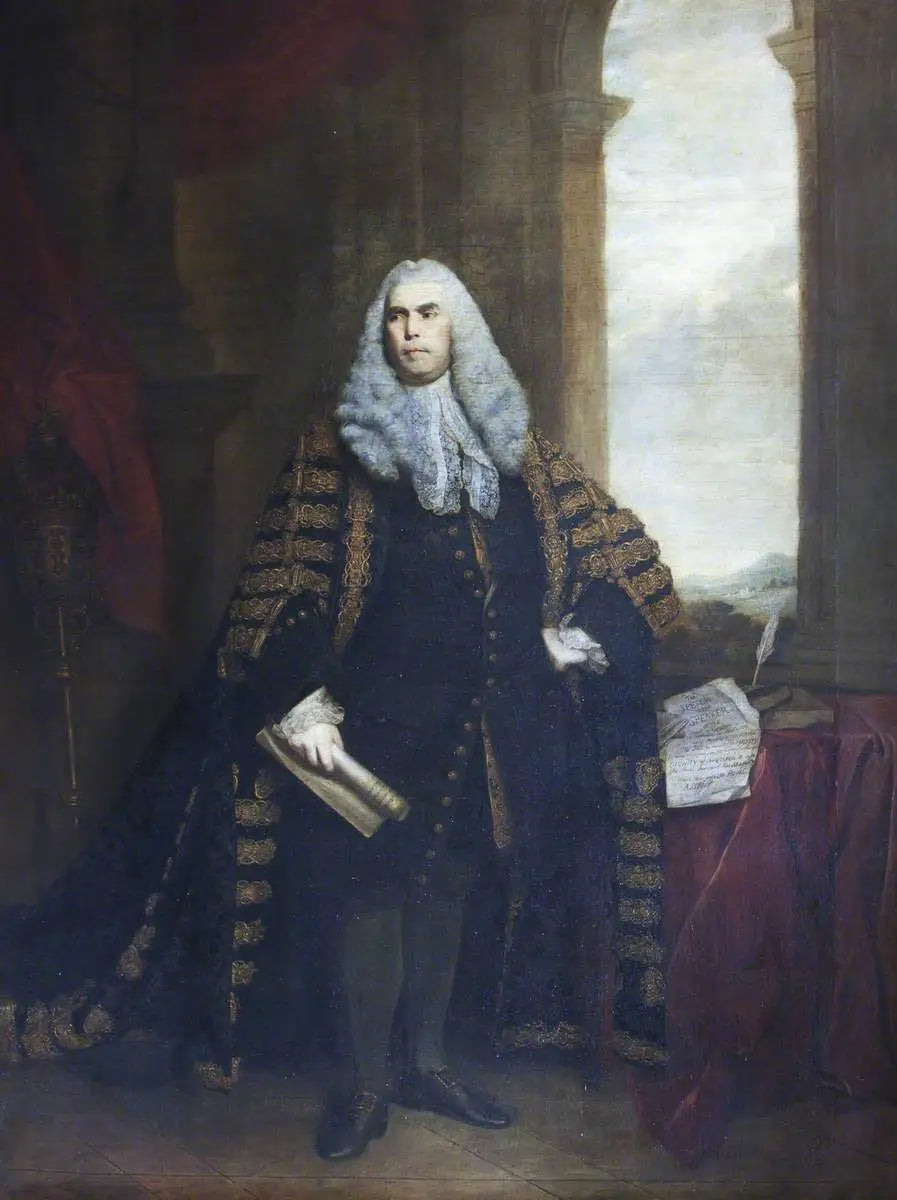L'honorable Sir John Cust, 3e baronnet de Pinchbeck et 6e baronnet de Humby (1718-1770), en tenue de président - Joshua Reynolds image 1 copie de tableau peinte à la main