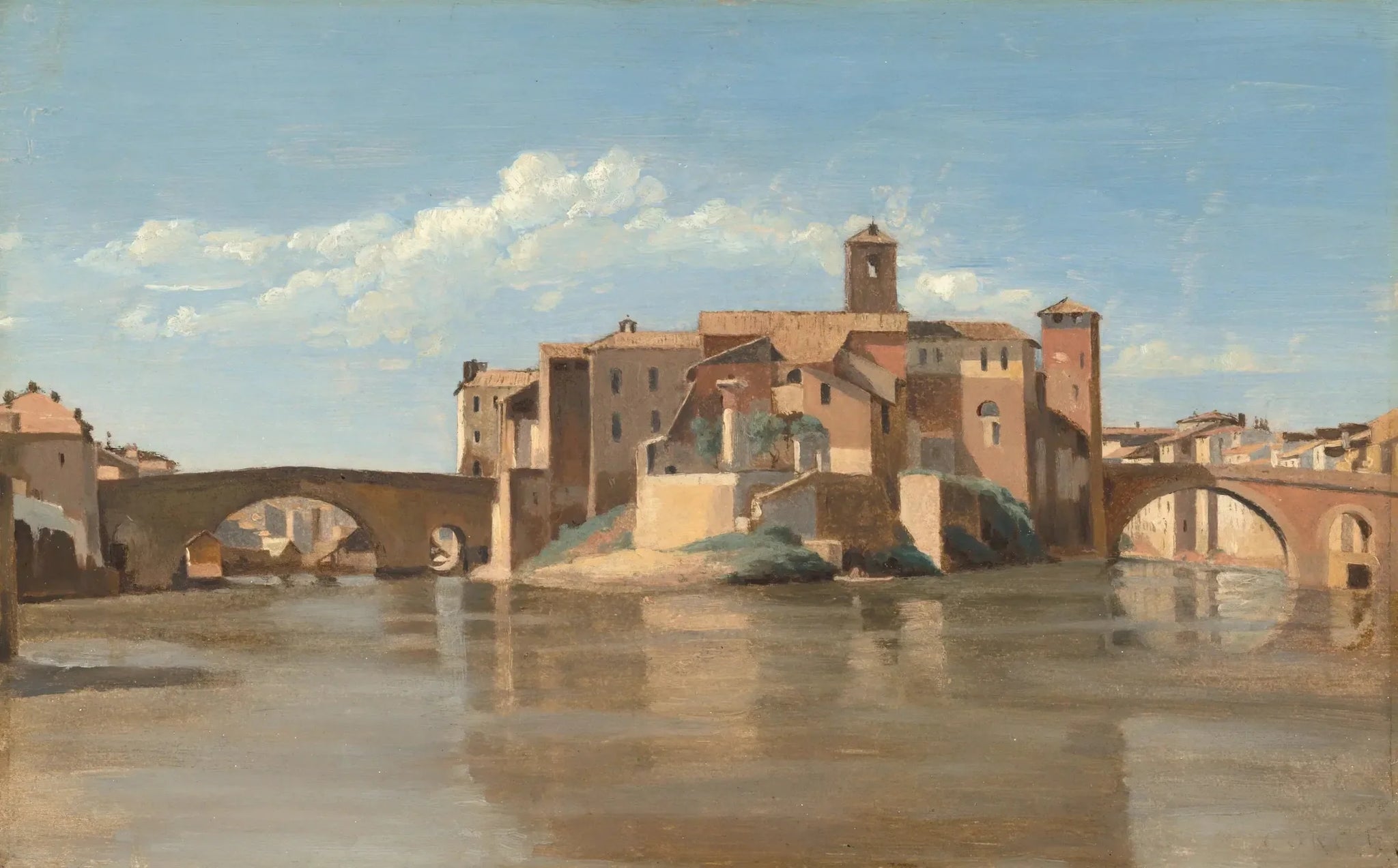 L'Île et le pont San Bartolomeo, Rome - Jean-Baptiste Camille Corot image 1 copie de tableau peinte à la main