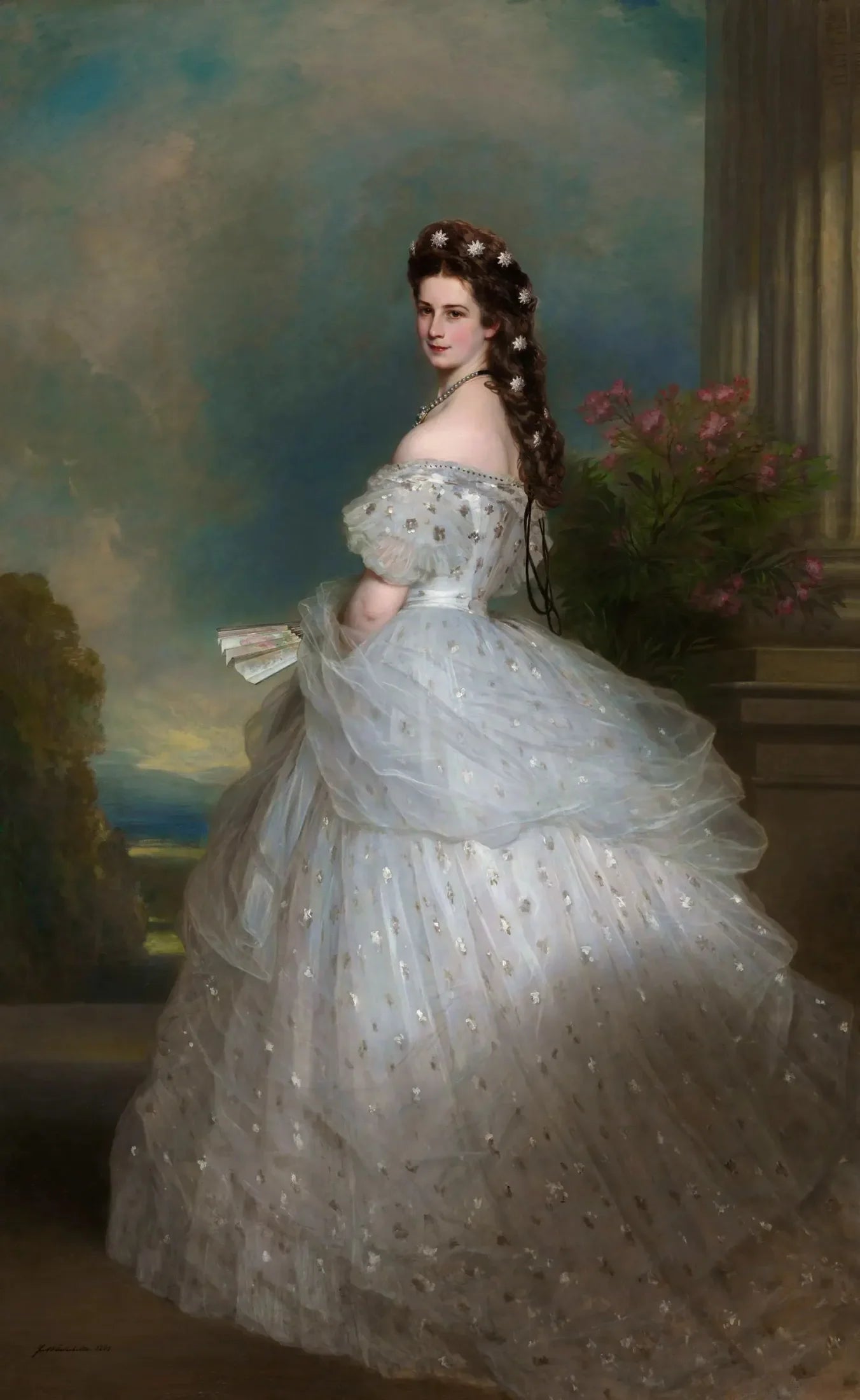 L'impératrice Elisabeth en robe de bal avec des étoiles de diamant dans les cheveux - Franz Xaver Winterhalter image 1 copie peinte à la main à l’huile