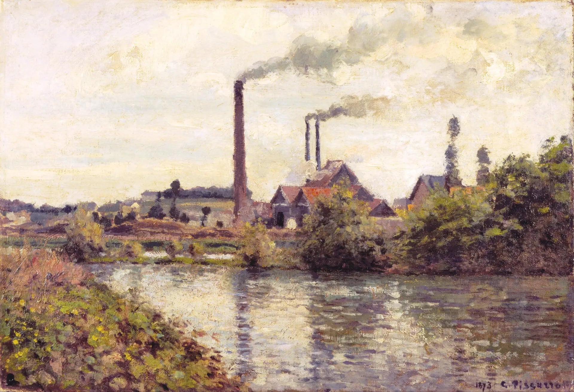 L'usine à Pontoise - Camille Pissarro image 1 copie peinte à la main à l’huile