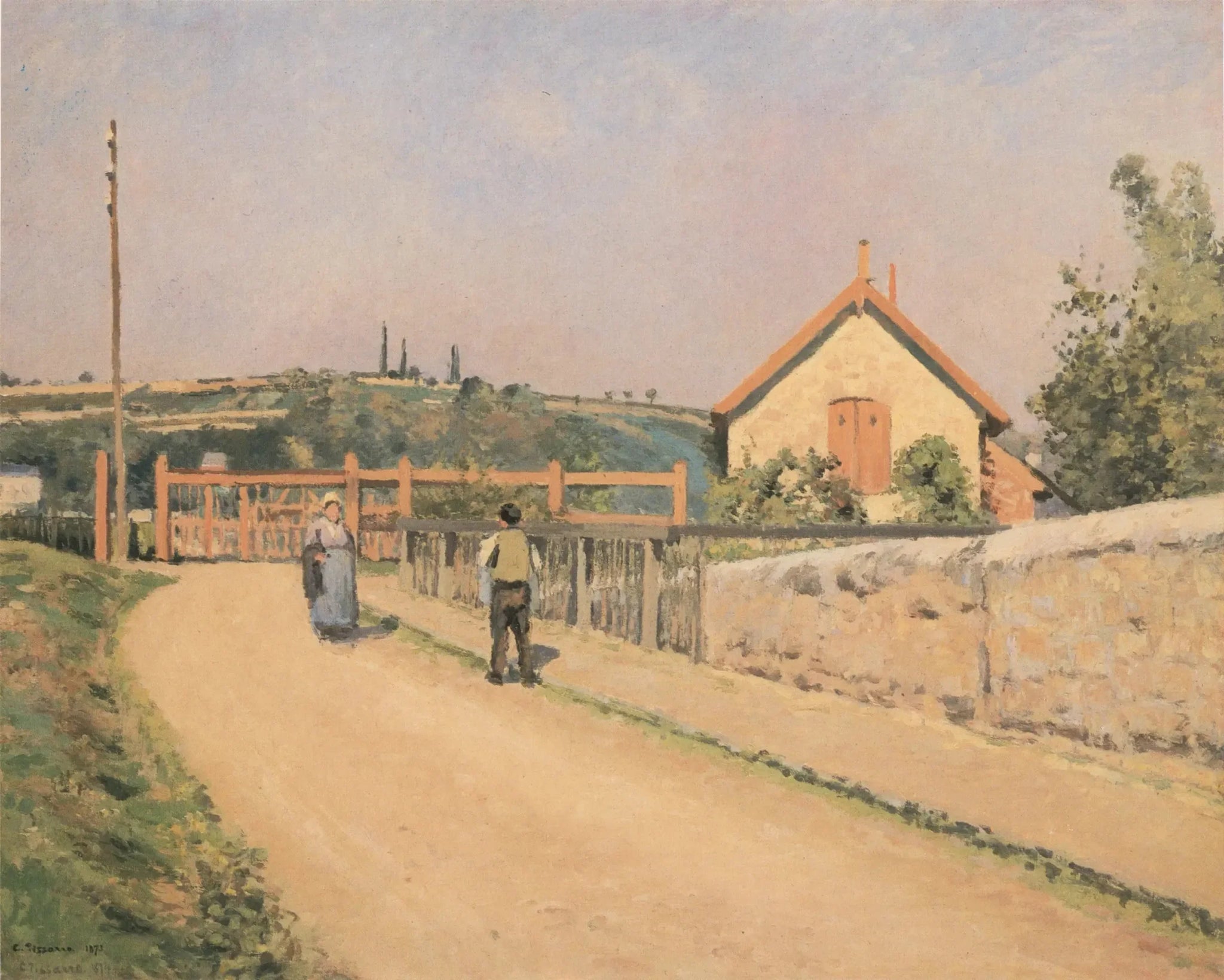 La Barrière du chemin de fer aux Pâtis, près Pontoise - Camille Pissarro image 1 copie peinte à la main à l’huile