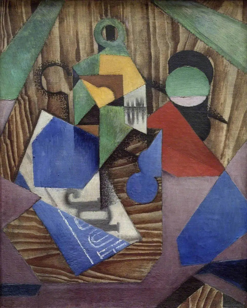 La Bouteille de rhum et le journal - Juan Gris image 1 copie peinte à la main à l’huile