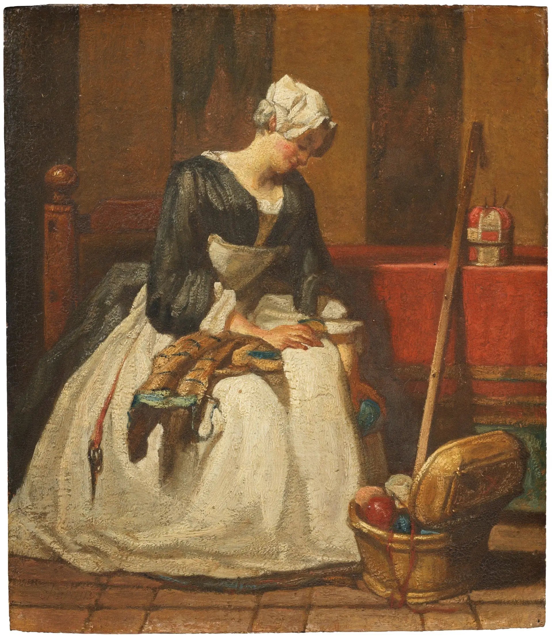 La brodeuse - Jean Siméon Chardin image 1 copie peinte à la main à l’huile