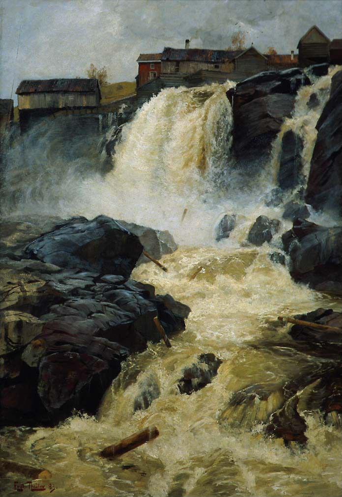La cascade de Haugsfossen - Frits Thaulow image 1 reproduction artisanale de tableau
