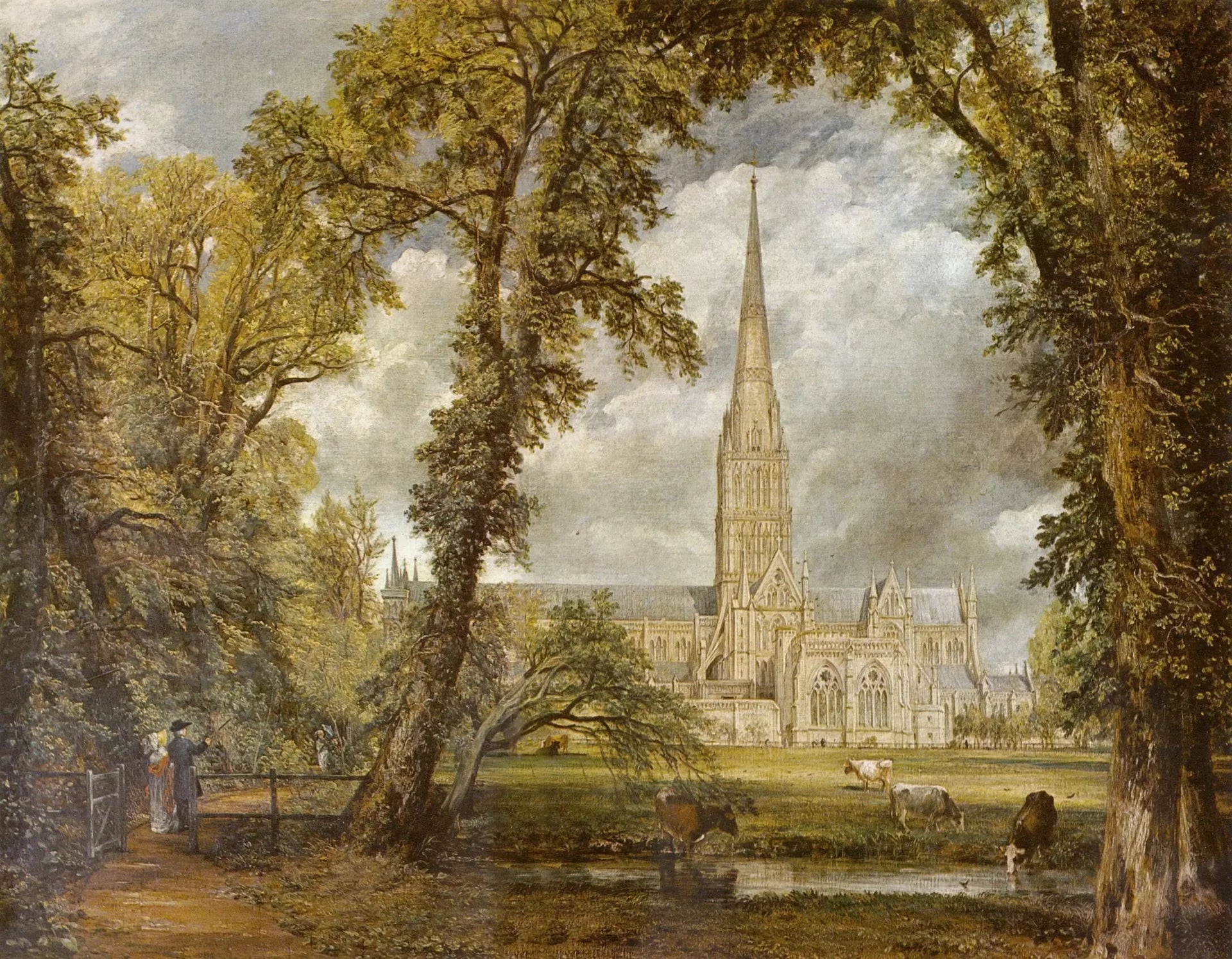 La Cathédrale de Salisbury vues des jardins de l'évêque - John Constable image 1 copie de tableau peinte à la main