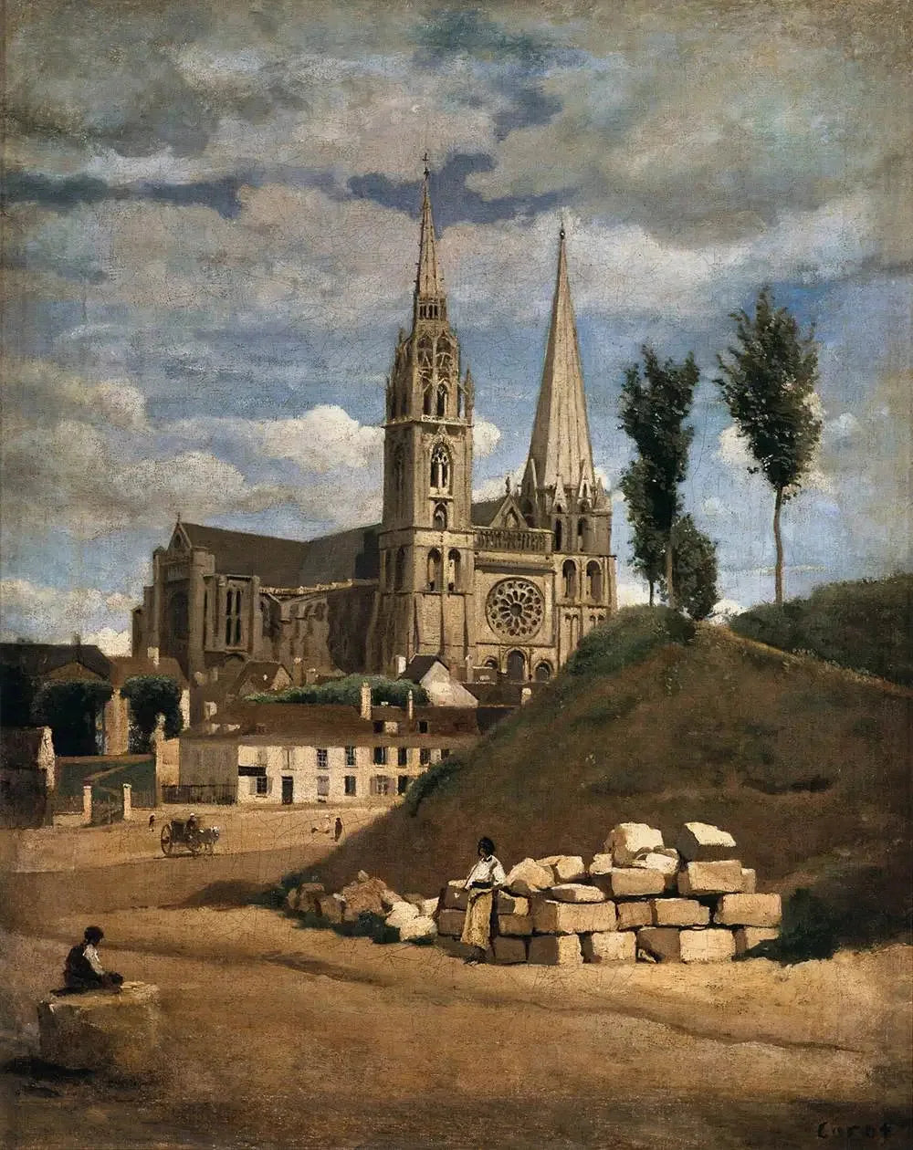 La Cathédrale Notre-Dame de Chartres - Jean-Baptiste Camille Corot image 1 copie de tableau peinte à la main
