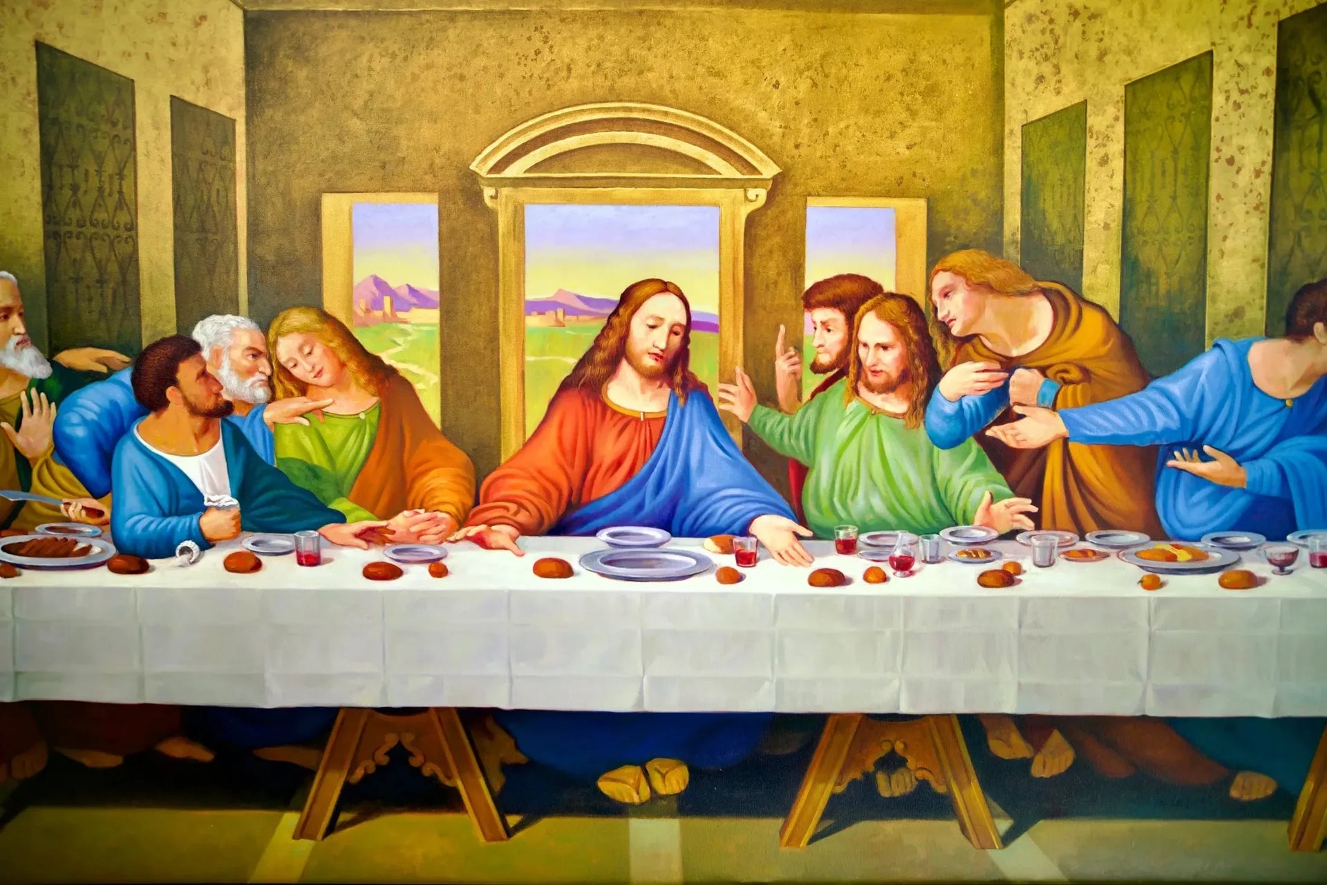 La Cène – Une réinterprétation du chef-d'œuvre de Léonard de Vinci par Master Apollon | 270 x 160 cm image 3 copie peinte à la main à l’huile
