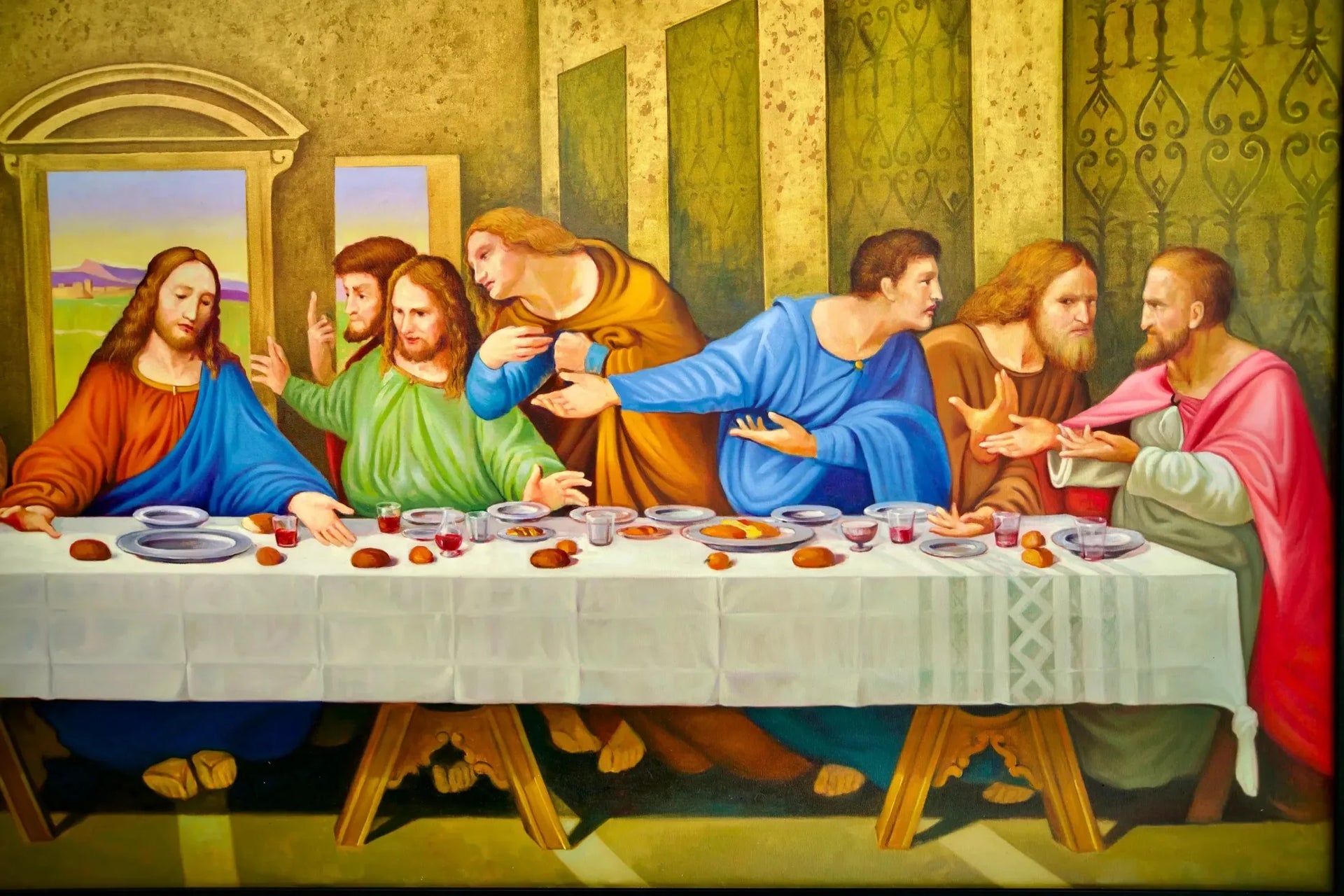 La Cène – Une réinterprétation du chef-d'œuvre de Léonard de Vinci par Master Apollon | 270 x 160 cm image 4 reproduction d’œuvre d’art à l’huile