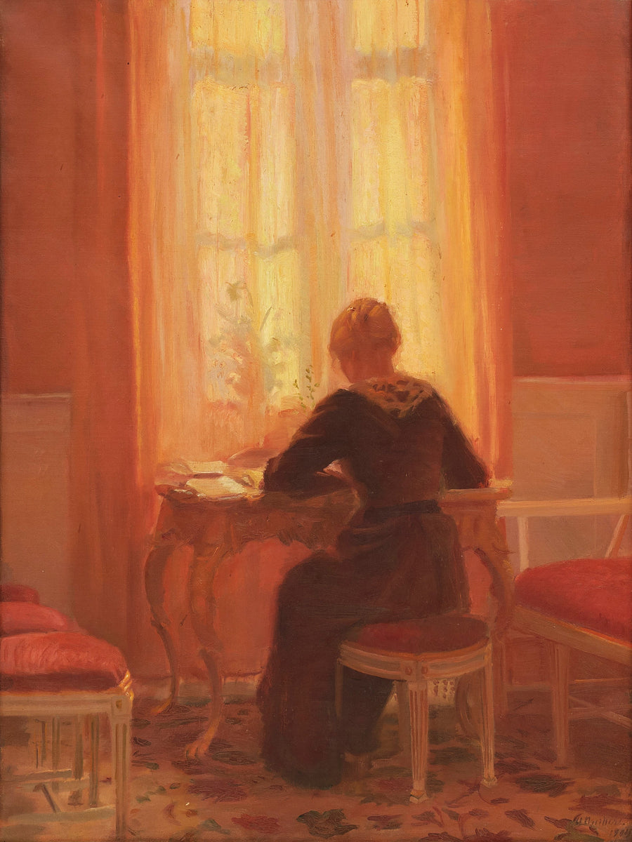 La chambre rouge - Intérieur avec Helga, la fille de l'artiste. - Anna Ancher