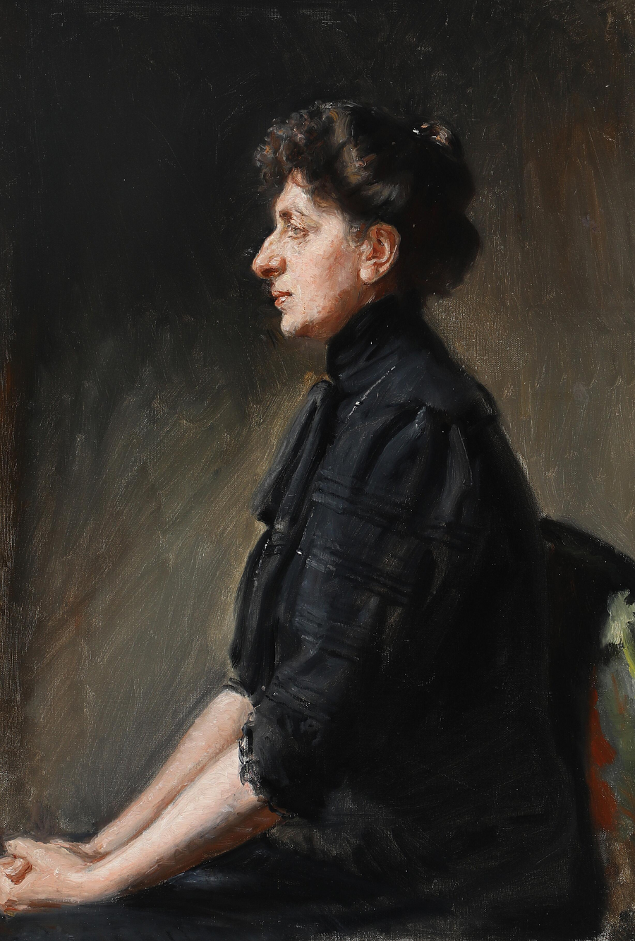 La chanteuse Elisabeth Dons, assise, vêtue de noir. - Michael Peter Ancher