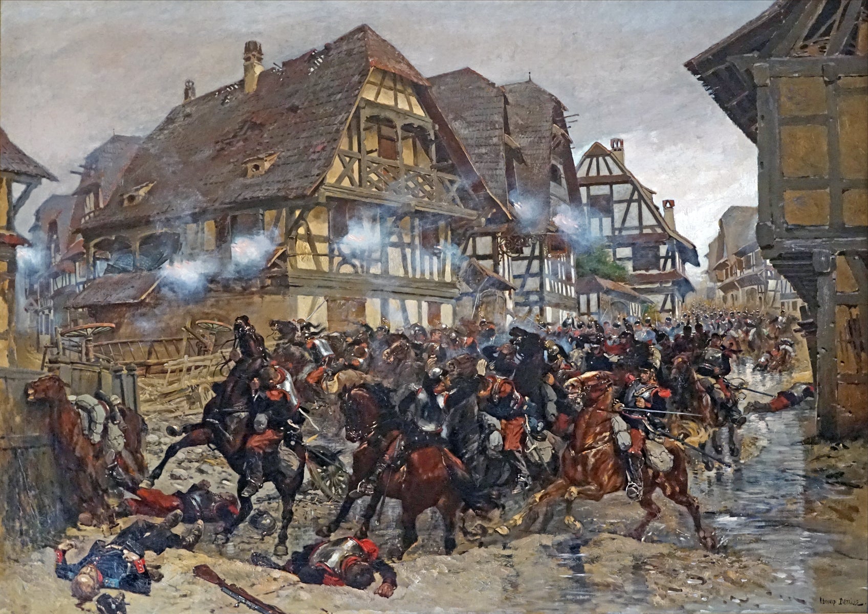 La charge du 9ème régiment de cuirassiers dans le village de Morsbronn - Édouard Detaille image 1 reproduction d’œuvre d’art à l’huile