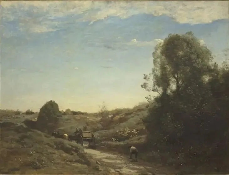 La Charrette, souvenir de Marcoussis - Jean-Baptiste Camille Corot image 1 copie de tableau peinte à la main