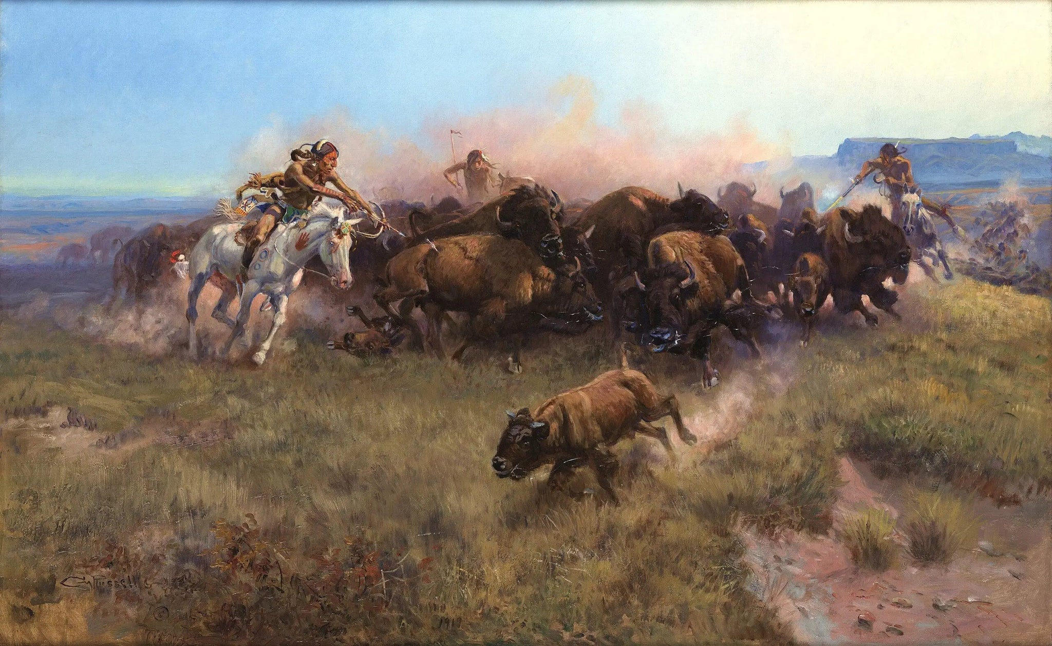 La chasse au bison [n° 39] - Charles Marion Russell image 1 reproduction de peinture à l’huile