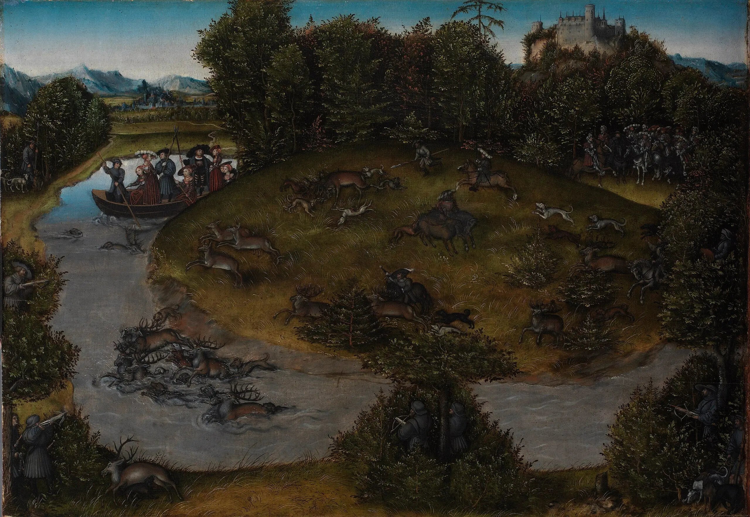 La chasse au cerf de l'électeur Frédéric le Sage (1463-1525) de Saxe - Lucas Cranach the Elder image 1 reproduction artisanale de tableau