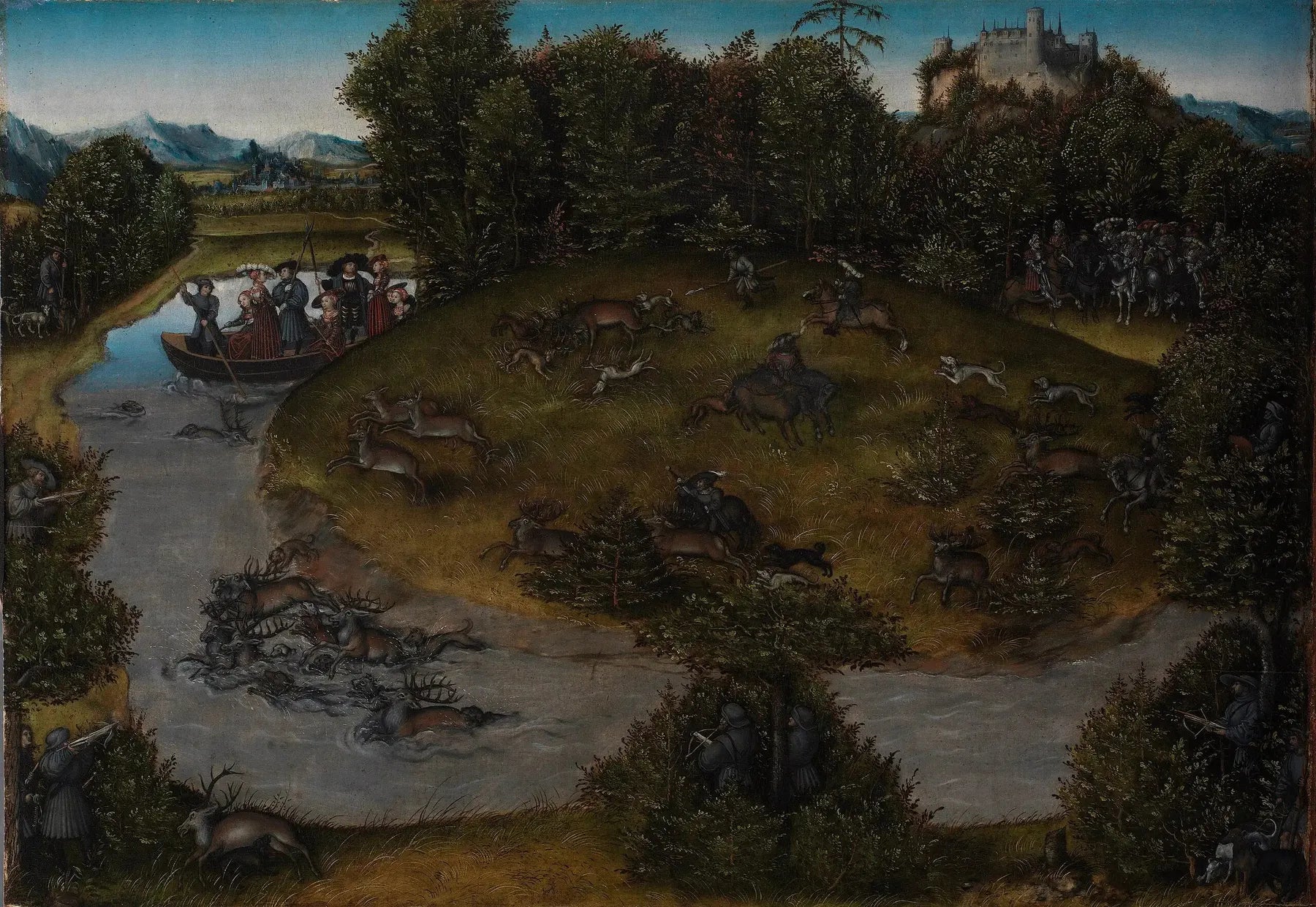 La chasse au cerf de l'électeur Frédéric le Sage (1463-1525) de Saxe - Lucas Cranach the Elder image 1 reproduction artisanale de tableau