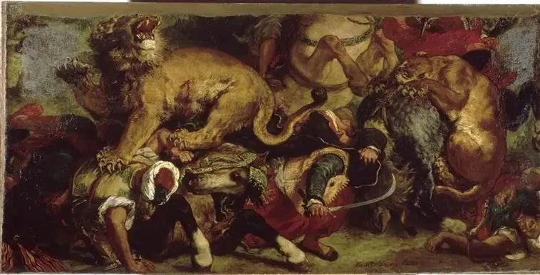 La Chasse aux lions - Eugène Delacroix image 1 reproduction artisanale de tableau