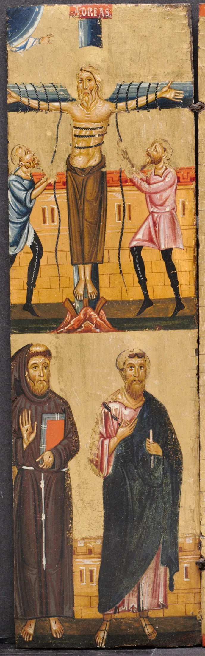 La Crucifixion de saint André, avec saint François et saint Paul en dessous - Berlinghiero Berlinghieri