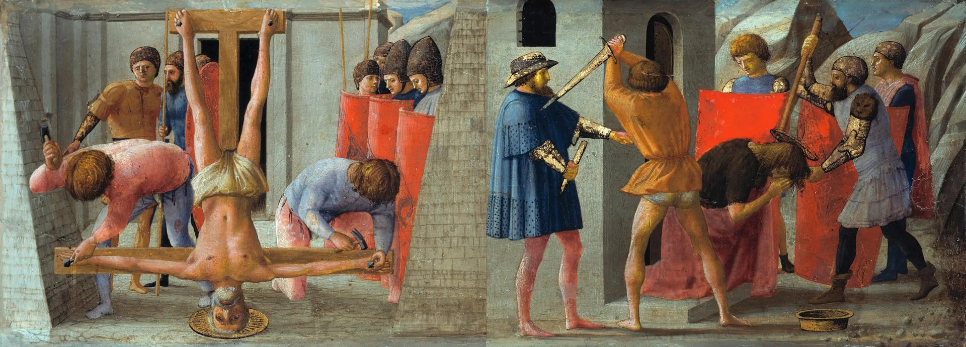 La Crucifixion de Saint Pierre et la Décapitation de Saint Jean-Baptiste - Masaccio image 1 reproduction artisanale de tableau