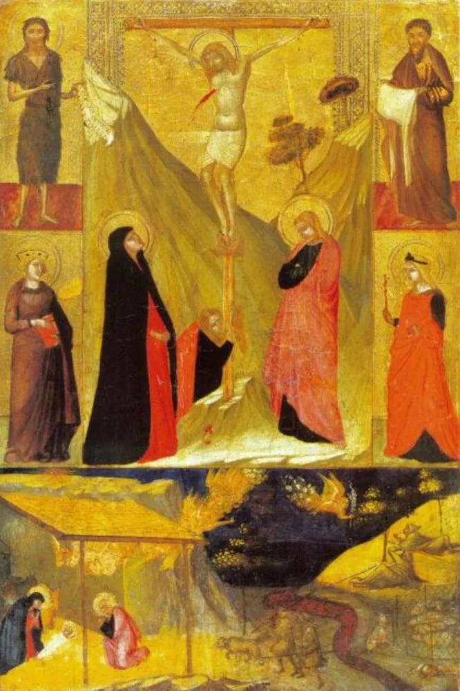 La Crucifixion, la Nativité et les Saints - Ambrogio Lorenzetti image 1 reproduction de peinture à l’huile
