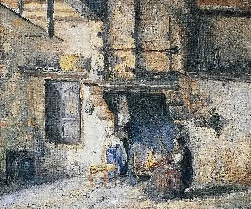 La cuisine de la maison Piette, Montfoucault - Camille Pissarro image 1 copie peinte à la main à l’huile