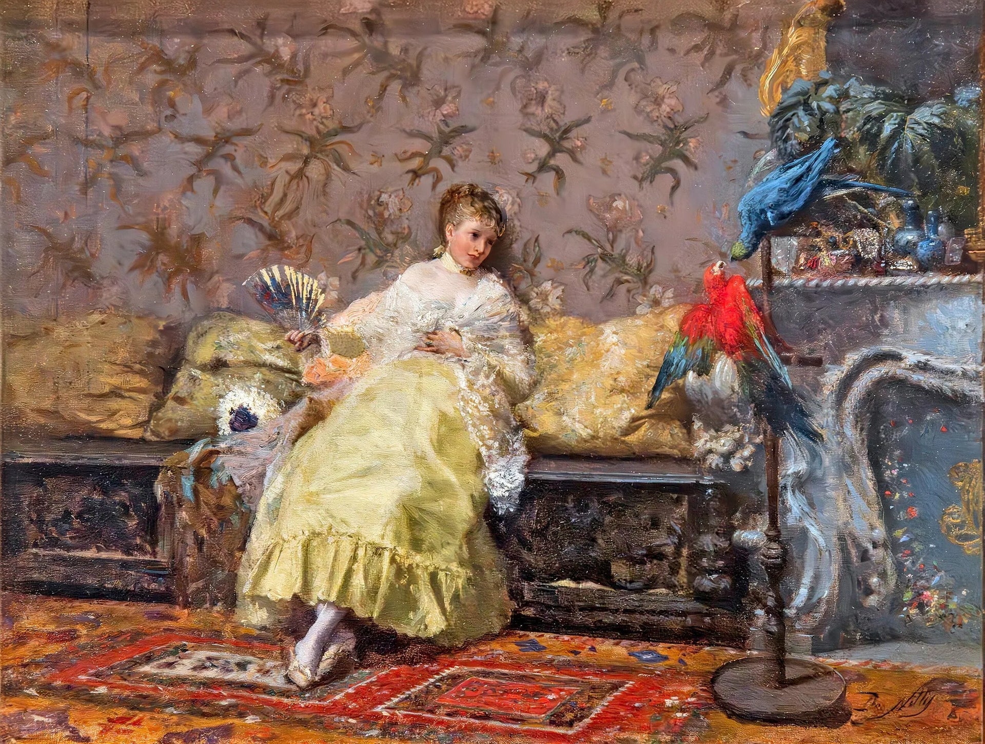 La dame aux perroquets - Giuseppe De Nittis image 1 reproduction artisanale de tableau