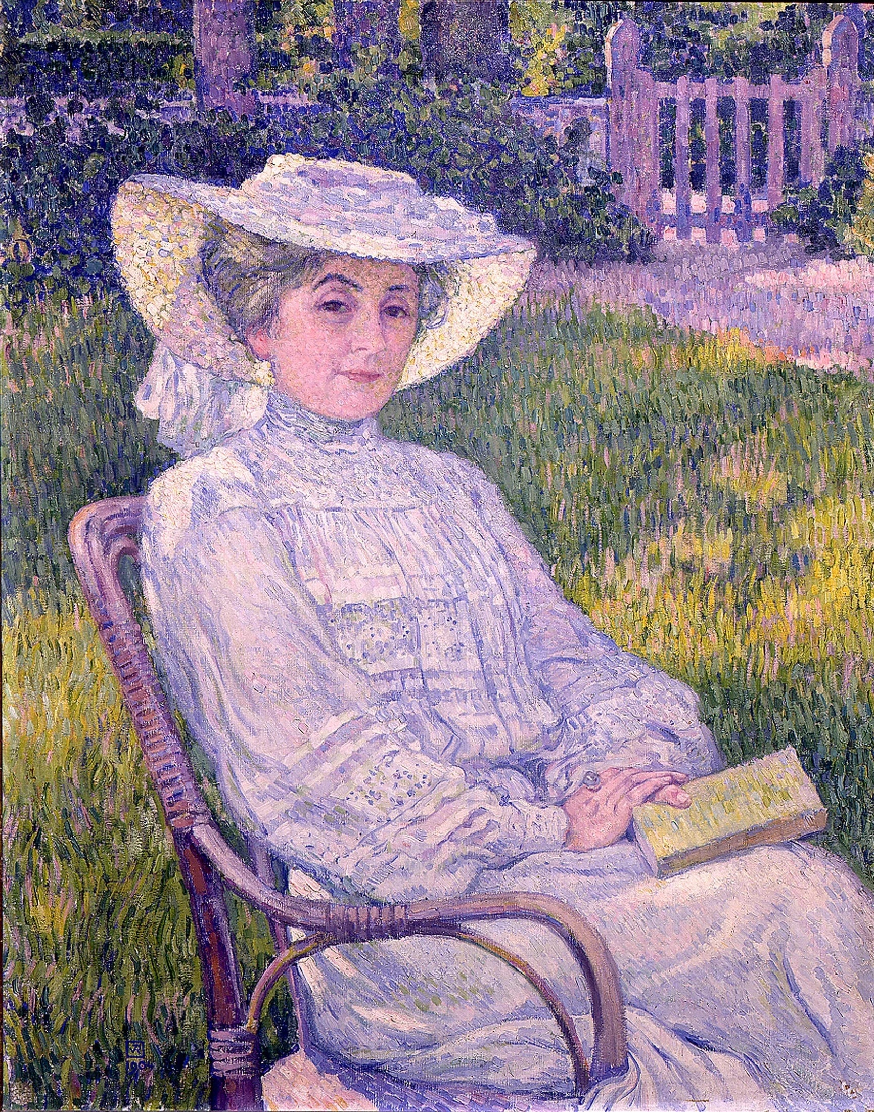La dame en blanc lisant au jardin, à Mortgat - Théo van Rysselberghe image 1 copie de tableau peinte à la main