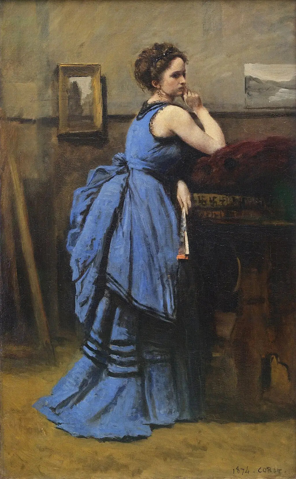 La Dame en bleu - Jean-Baptiste Camille Corot image 1 copie peinte à la main à l’huile