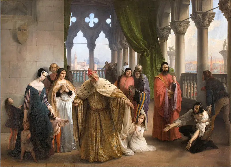 La dernière rencontre entre Jacopo Foscari et sa famille avant son exil - Francesco Hayez image 1 reproduction de peinture à l’huile