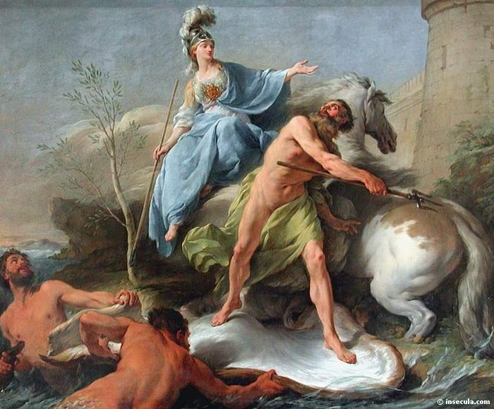 La Dispute de Minerve et de Neptune pour donner un nom à la ville d'Athènes - Noël Hallé image 1 reproduction de peinture à l’huile