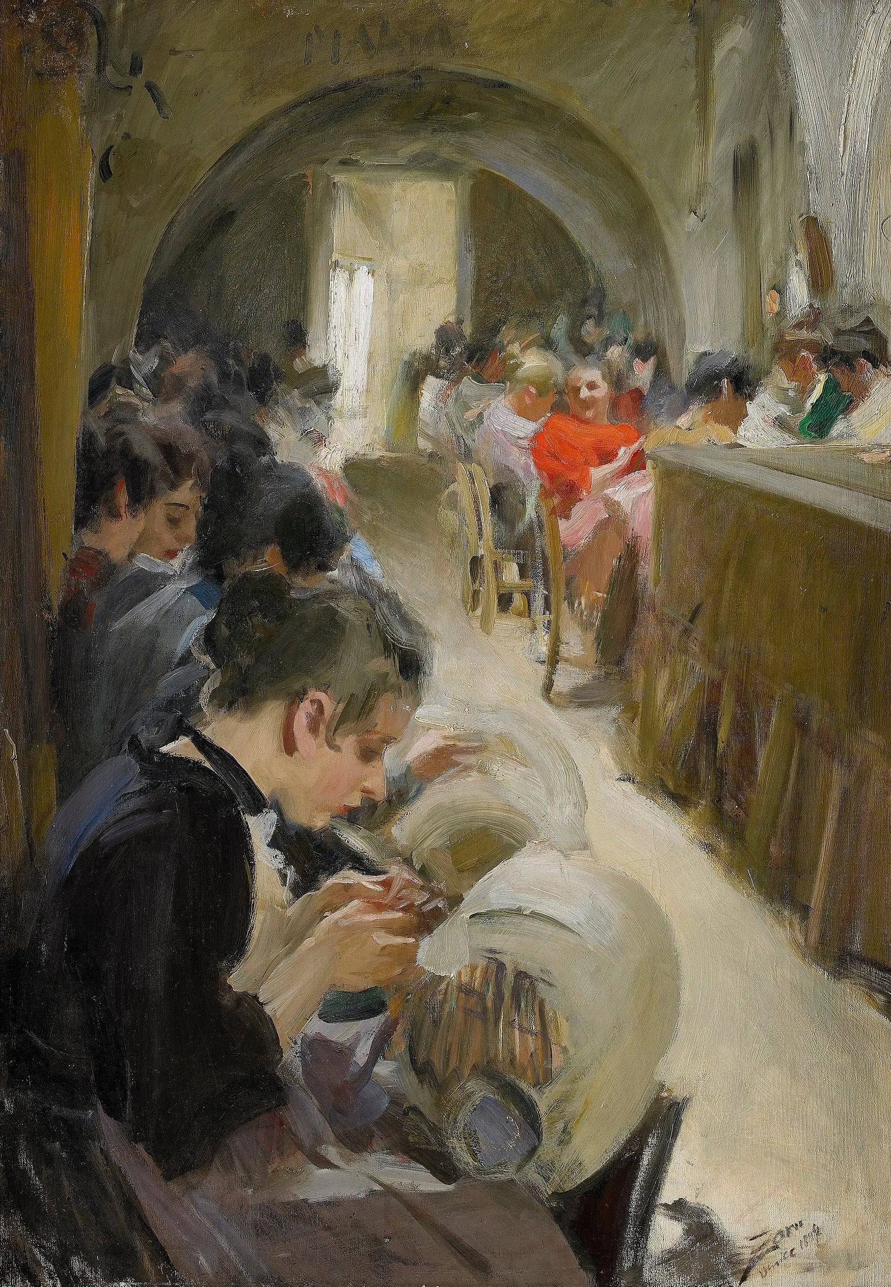 La fabrication de la dentelle à Venise - Anders Zorn image 1 copie de tableau peinte à la main