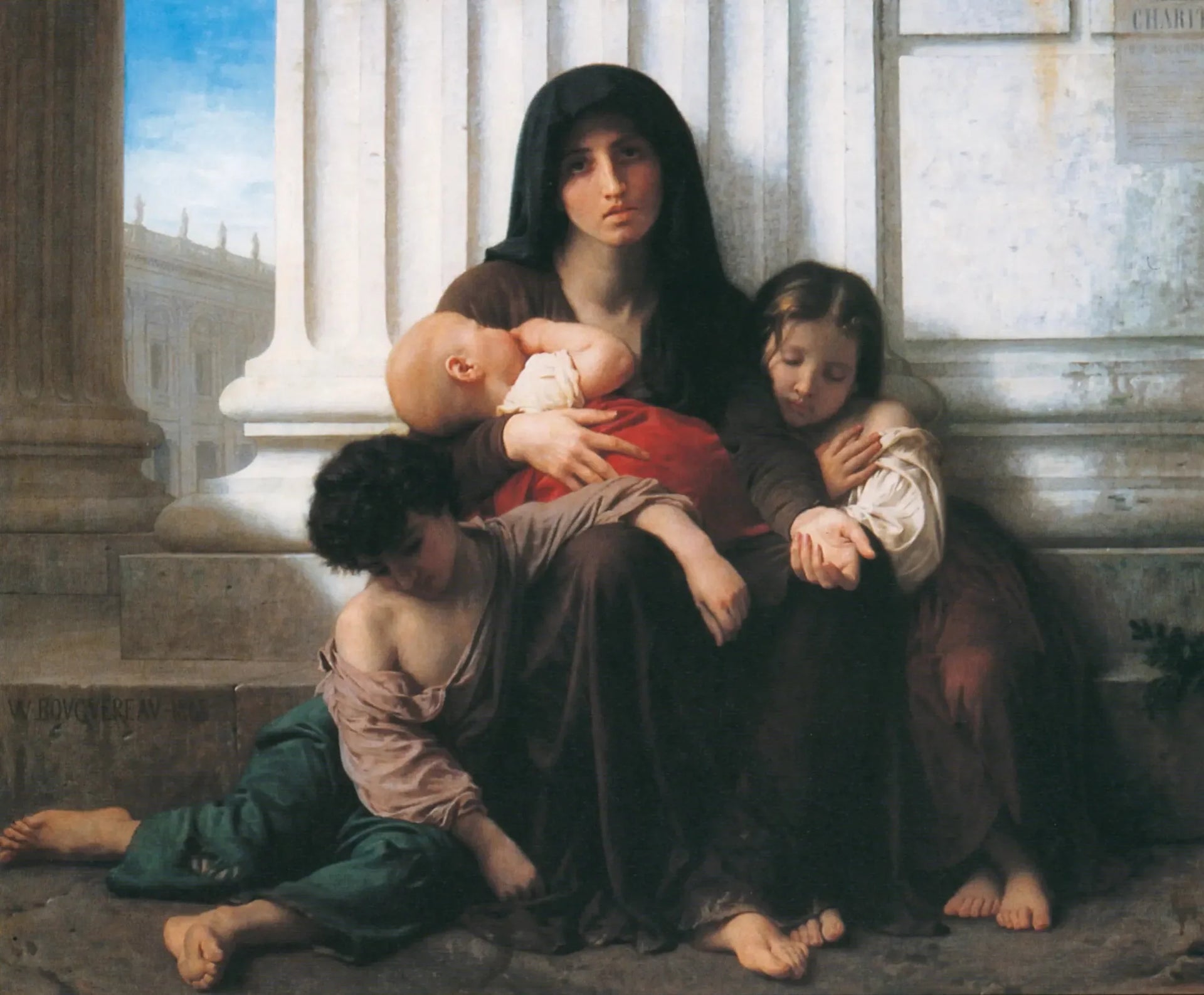 La famille indigente (réduction) - Bouguereau image 1 copie de tableau peinte à la main