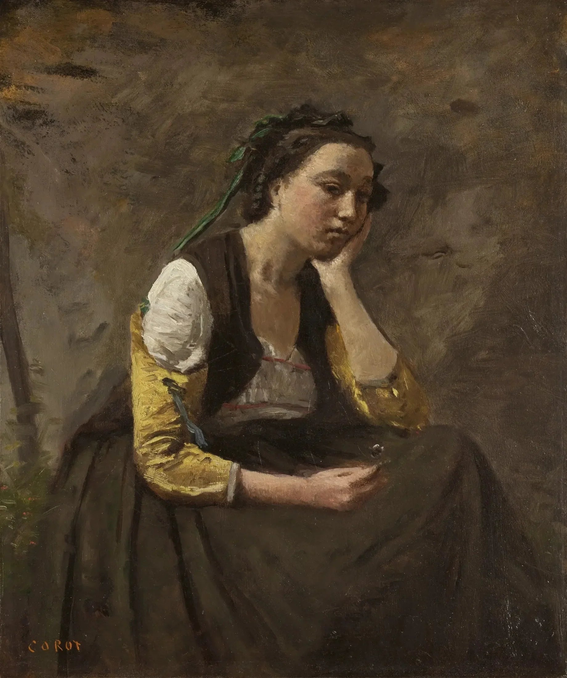La femme à la pensée - Jean-Baptiste Camille Corot image 1 reproduction de peinture à l’huile