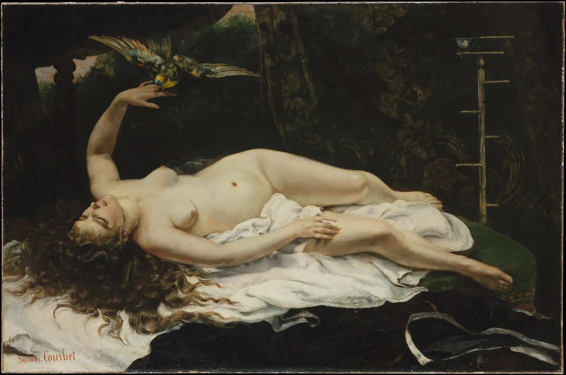 La Femme au perroquet - Gustave Courbet image 1 copie peinte à la main à l’huile