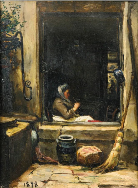 La Femme du boucher tricotant - Émile Friant image 1 reproduction réalisée par Alpha Reproduction