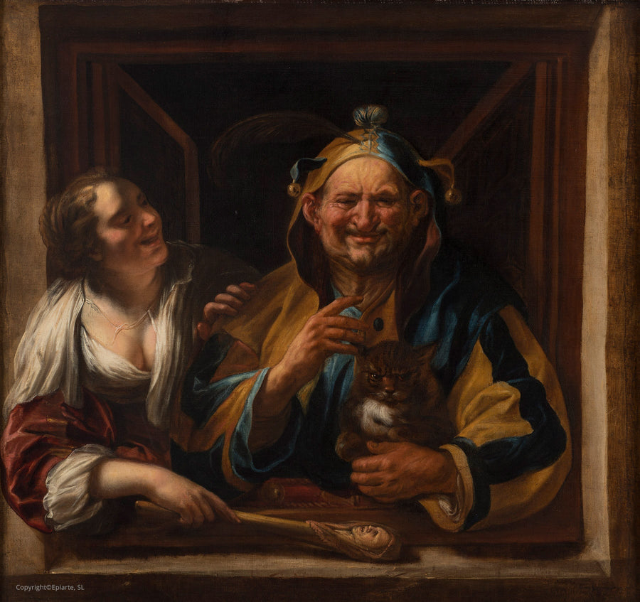 La femme, le fou et son chat - Jacob Jordaens