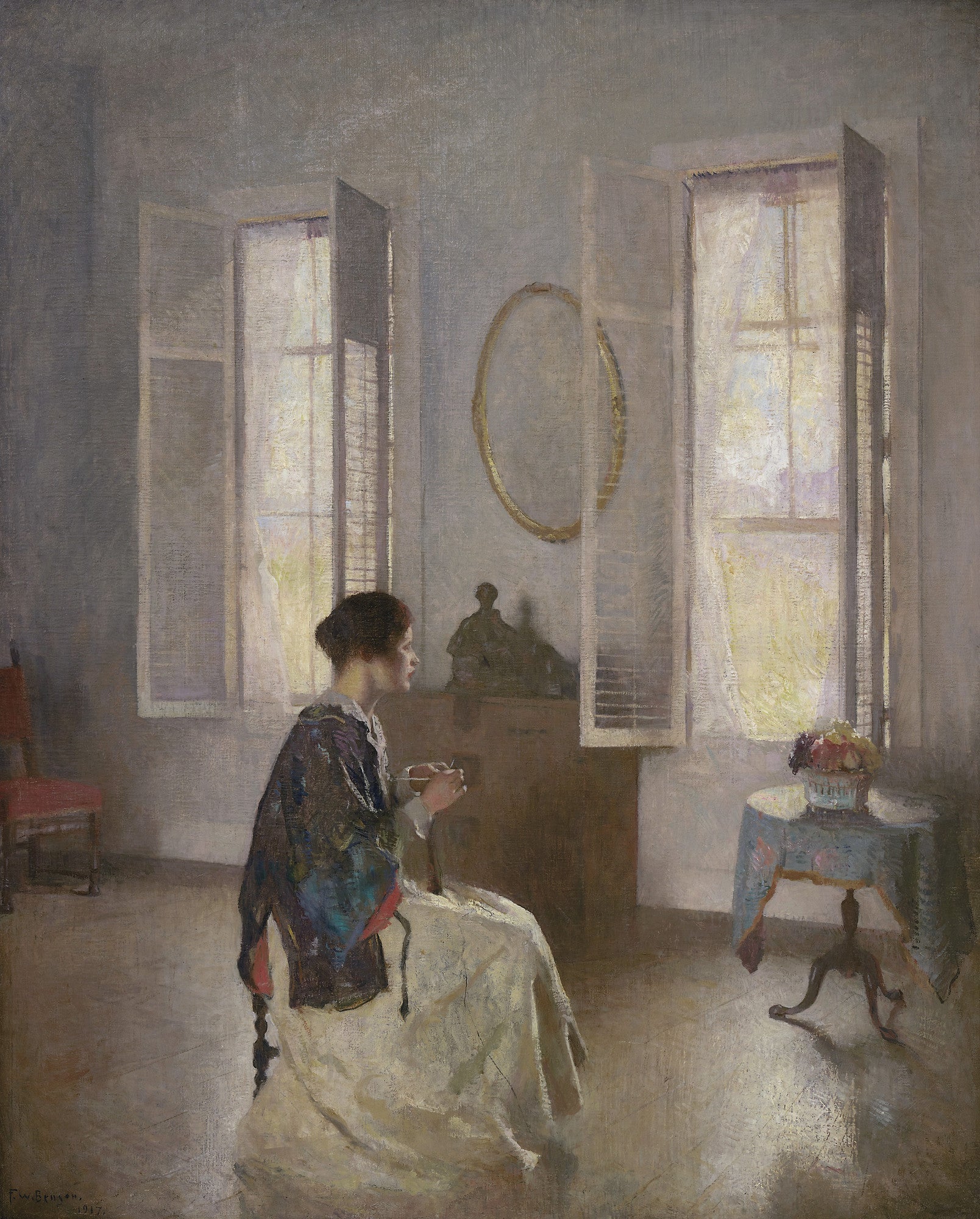 La fenêtre ouverte - Frank Weston Benson image 1 copie de tableau peinte à la main