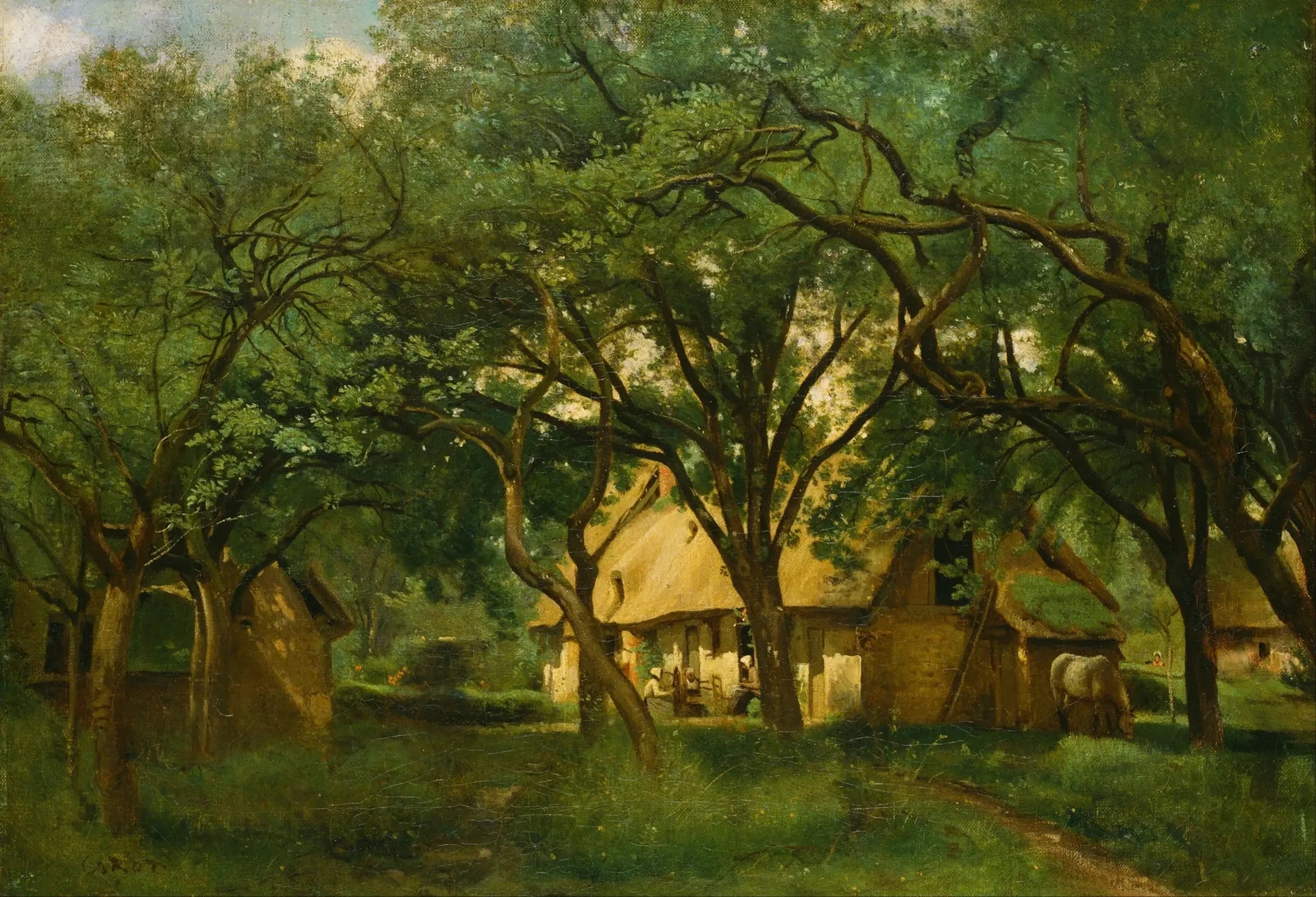 La Ferme Toutain à Honfleur - Jean-Baptiste Camille Corot image 1 reproduction artisanale de tableau