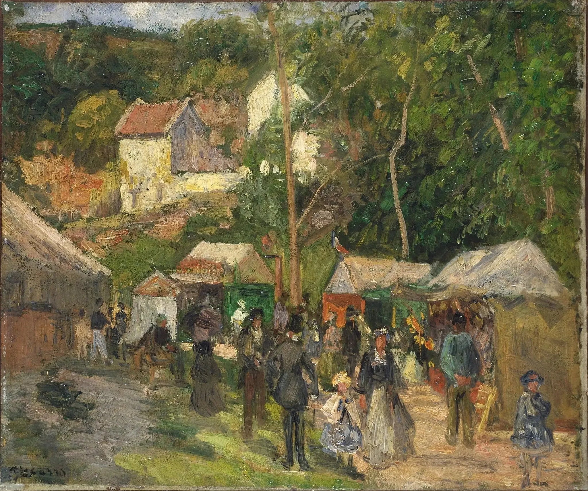 La Fête du Village à L'Hermitage, les étals en plein air - Camille Pissarro image 1 copie peinte à la main à l’huile