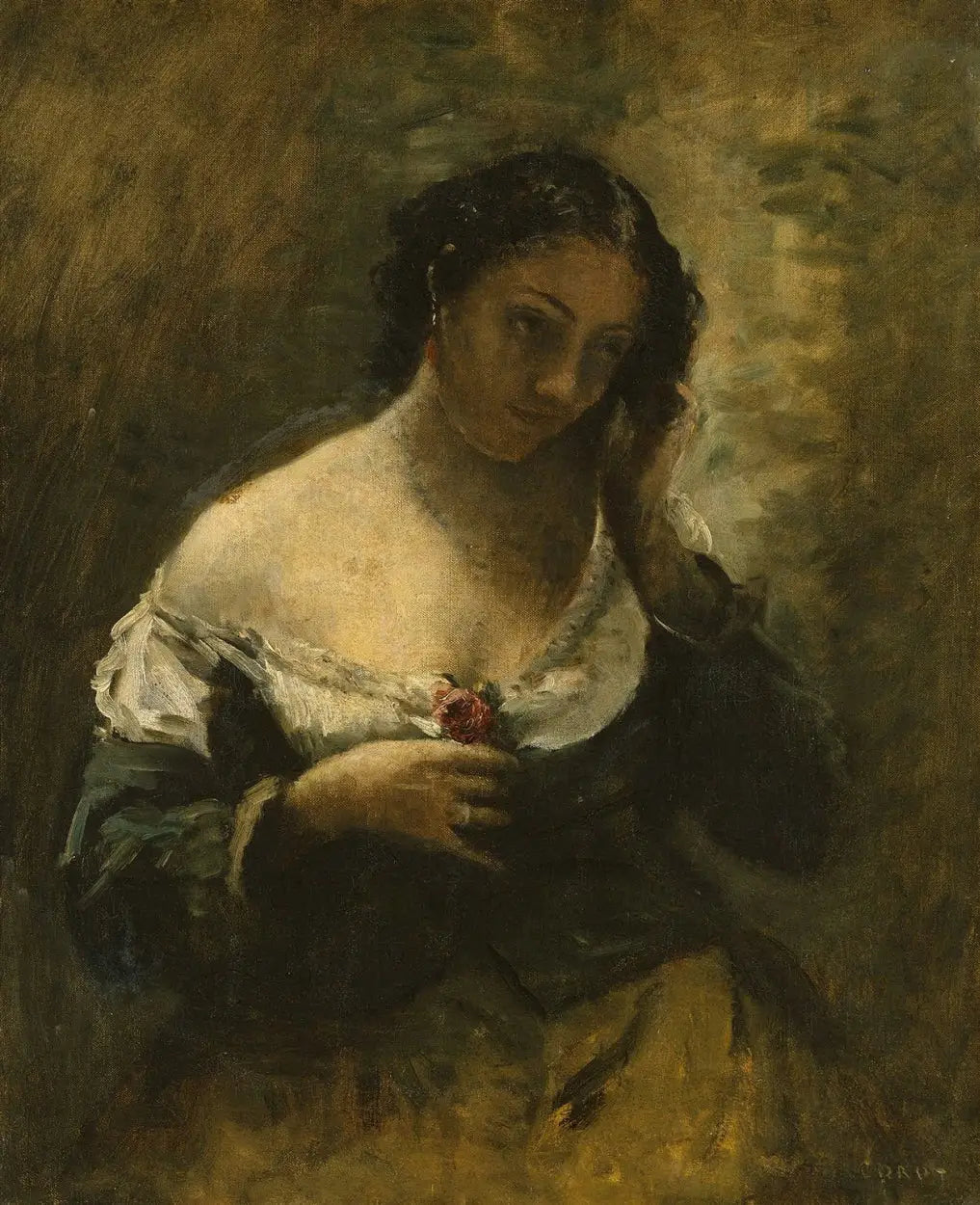 La fille à la rose - Jean-Baptiste Camille Corot image 1 reproduction de peinture à l’huile