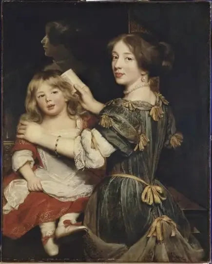 La fille ainée de l'artiste coiffant son frère - Claude Lefèbvre image 1 tableau peint à l’huile sur toile